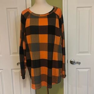 Chic Soul Orange and Black Plaid Long Sleeve Top 3XL